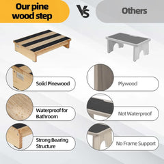 3.5" Wooden Half Step with Non-Slip Rubber Feet