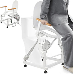 Single-Motor Electric Sit to Stand Lift Toilet Seat with Wooden Arms