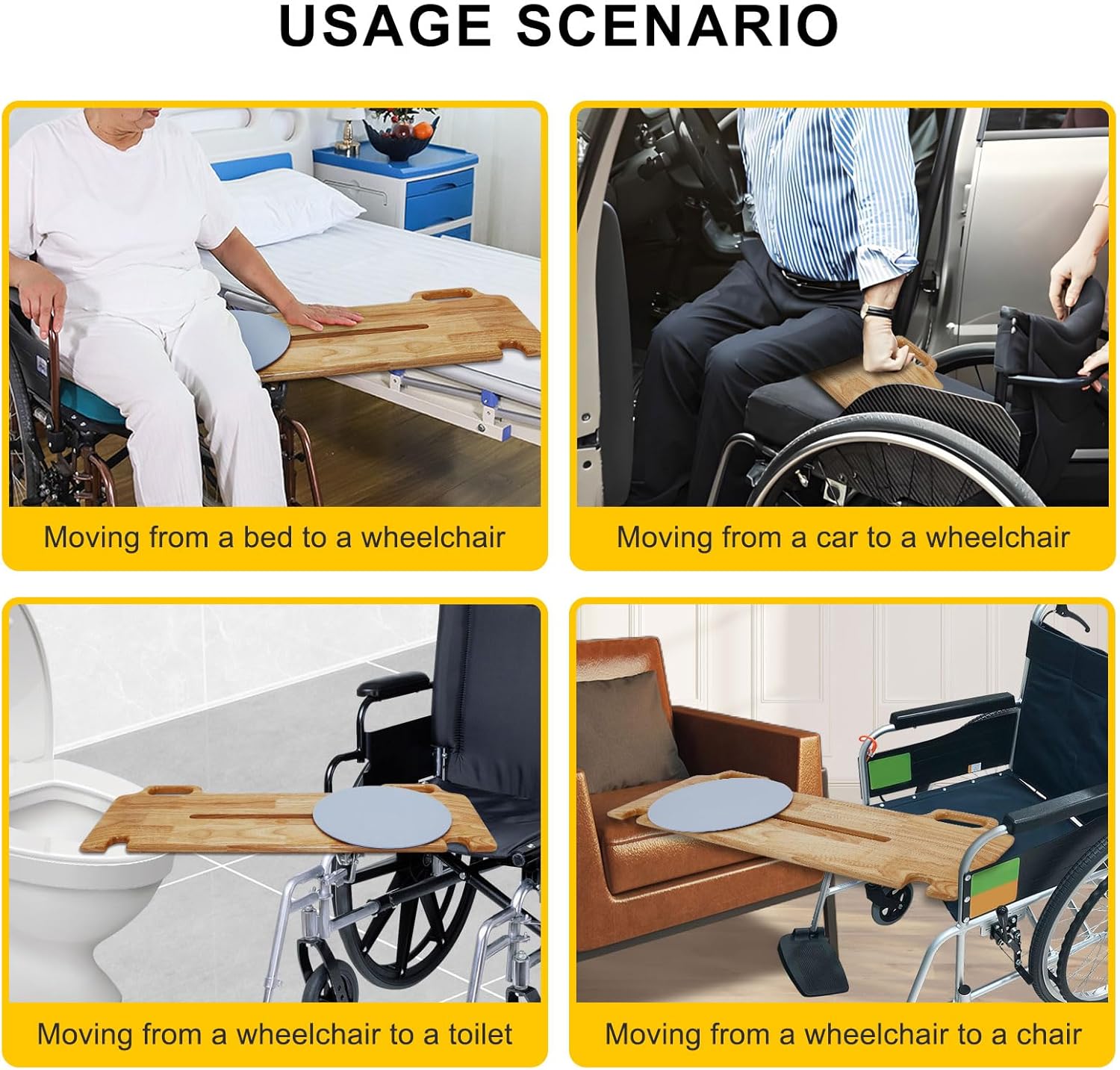 Transfer Board Patient Slide Assist Device for Transferring Patient Elderly, and Disabled from Wheelchair to Bed, Toilet, Bathtub, Car Wooden Sliding Boards Platform (30" x 12" x 0.8")