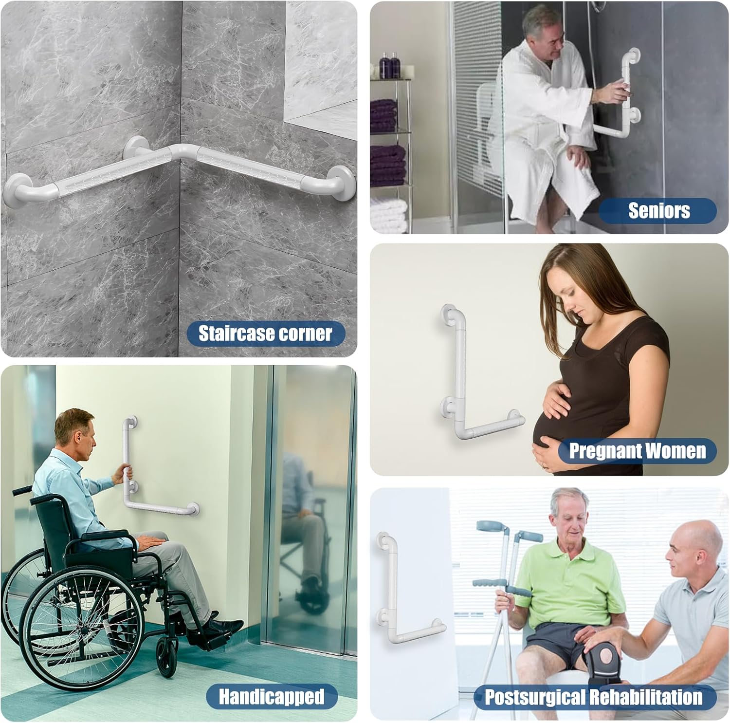 16x16 Inch L-Shaped Heavy Duty Non-Slip Wall Mount Handicap Grab Bar