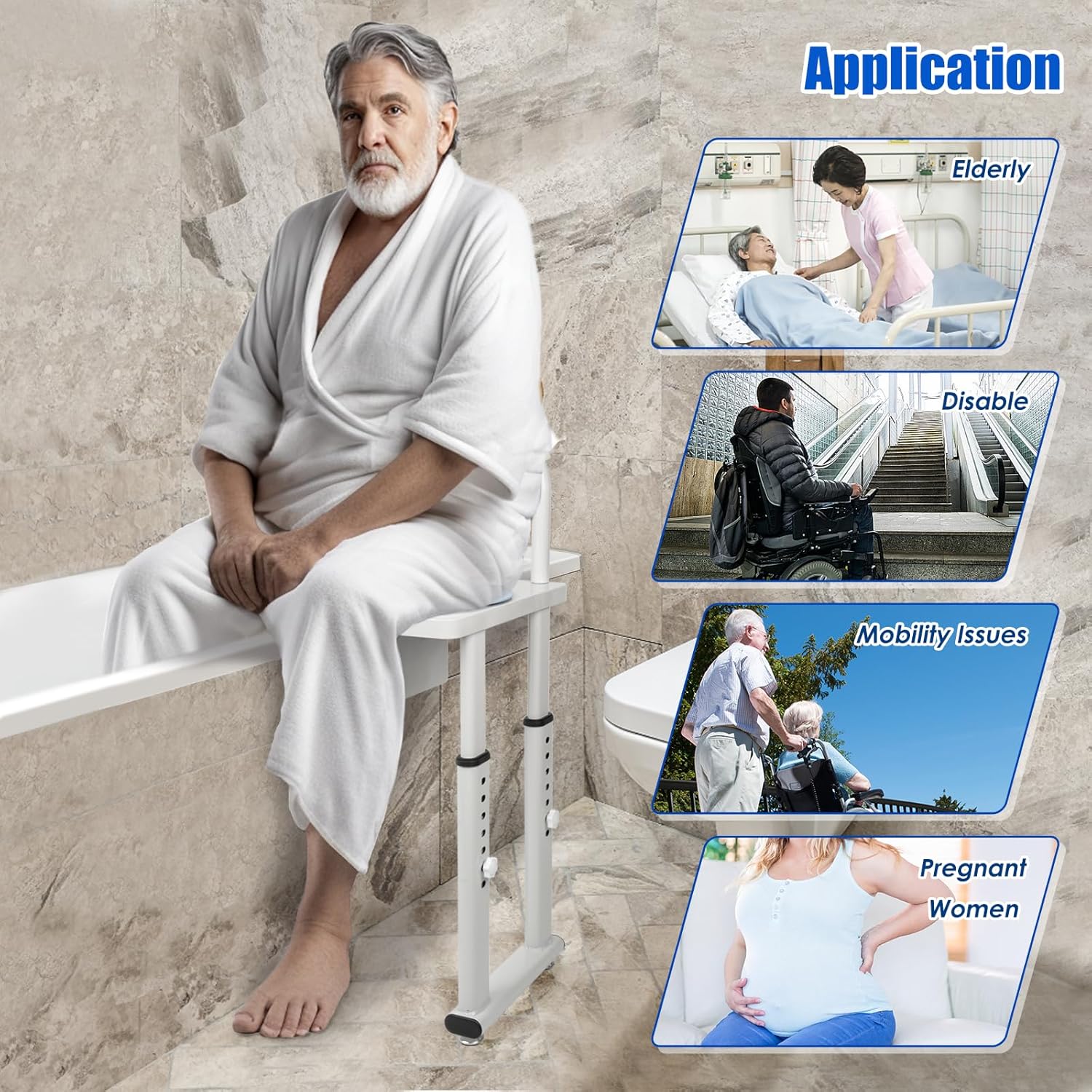 Shower Transfer Bench for Bathtub, Heavy Duty Shower Chair with Handrail for Elderly, Sturdy and Stable, 360° Rotating Shower Chair for Inside Shower