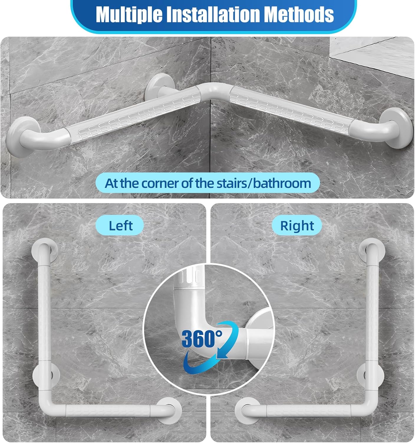 16x16 Inch L-Shaped Heavy Duty Non-Slip Wall Mount Handicap Grab Bar