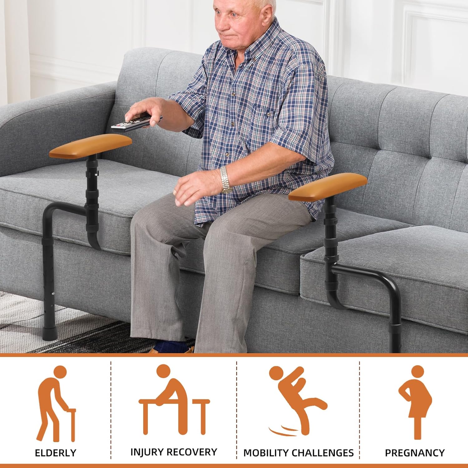 Adjustable Sofa Standing Assist Rails, Thickened Metal Frame Couch Stand Assist, Reinforced Stability & Durability