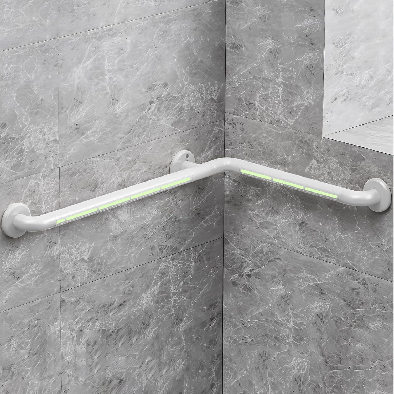 L Shaped Grab Bar for Wall, 16x28 Inch Angled Grab Bar with Luminous Strips and Luminous Rings, Handicap Grab Bar for Shower, Non-Slip Toilet Safety Rail, 660lbs, White