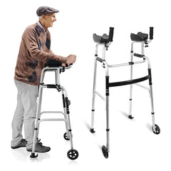 Foldable Stand Up Walker with Armrest Pad Support - 7-Height Adjustable Platform Aluminum Standard Walkers, Handicap