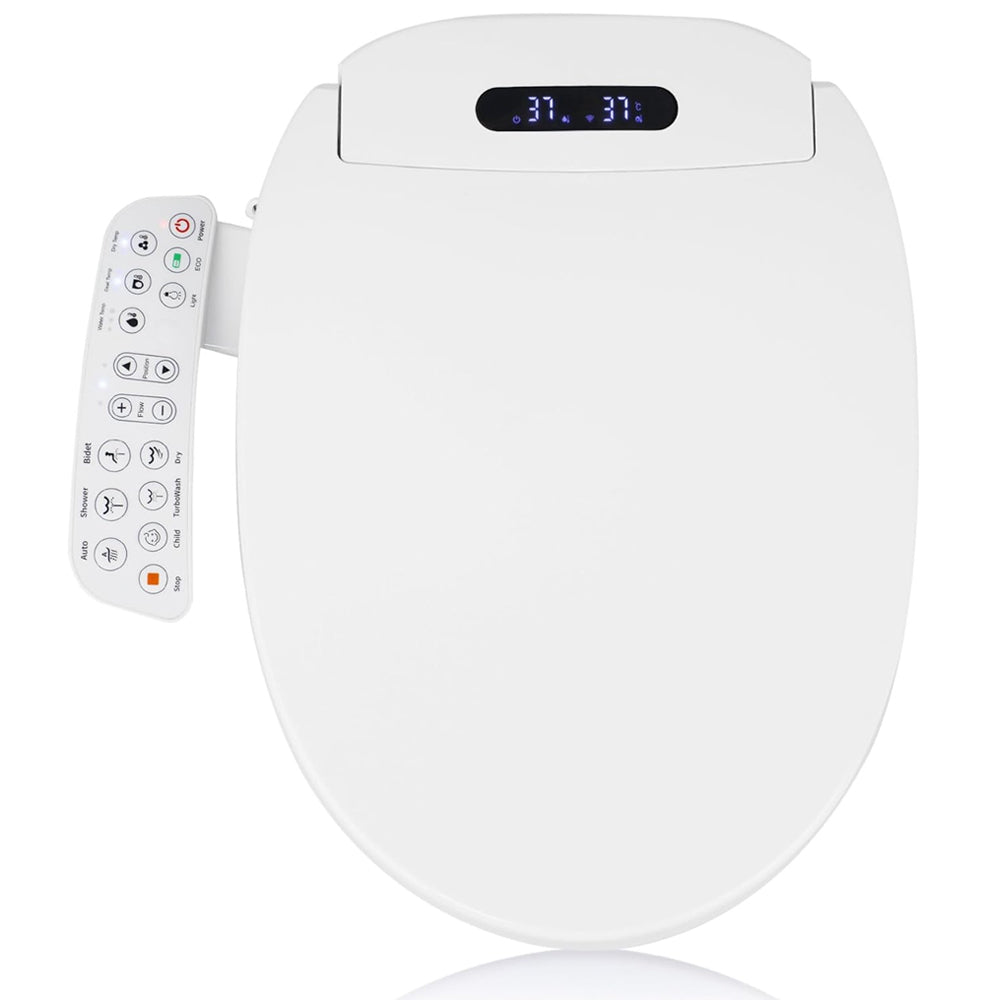 Bidet Toilet Seat Elongated - Electronic Heated Bidet Toilet Seat with Dryer and Warm Water, Temperature Controlled Wash, Smart Touch Panel, Nightlight, Elongated Toilet Seat Slow Close