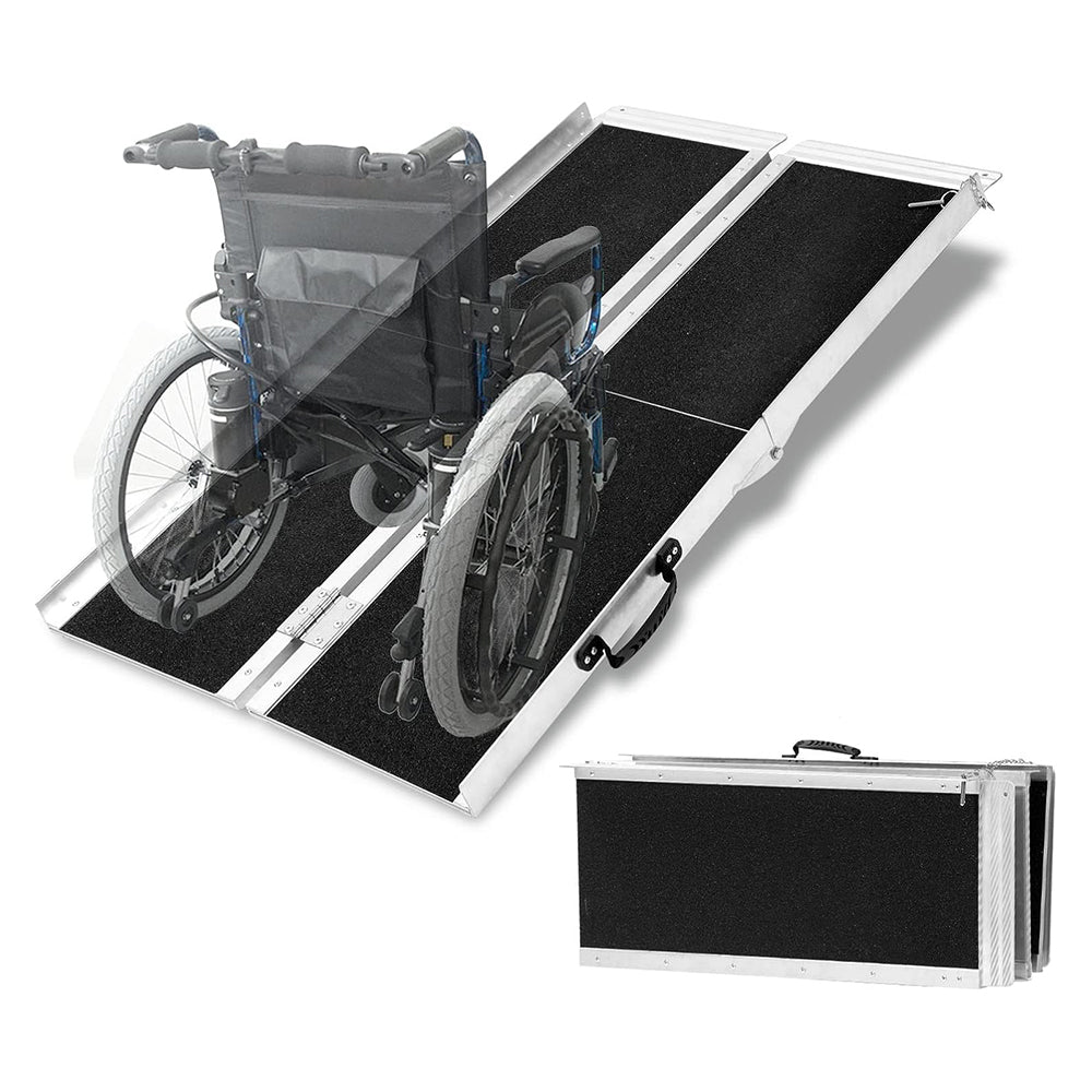 4FT Portable Aluminum Wheelchair Ramp for Elderly, 48’‘ L x 29’‘ W, Multi Folding Anti-Slip Ramps for Car, Doorways, Curbs, Stairs