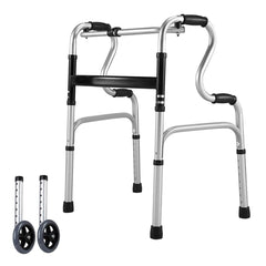 7-Height Adjustable Aluminum Foldable Walker with 2 Wheels, Stepped Handrail Assisted Getting Up Walker, Fixed & Flexible Modes