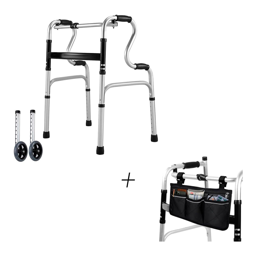 Folding Walker with 2 Wheels & Walker Bags for Folding Walker