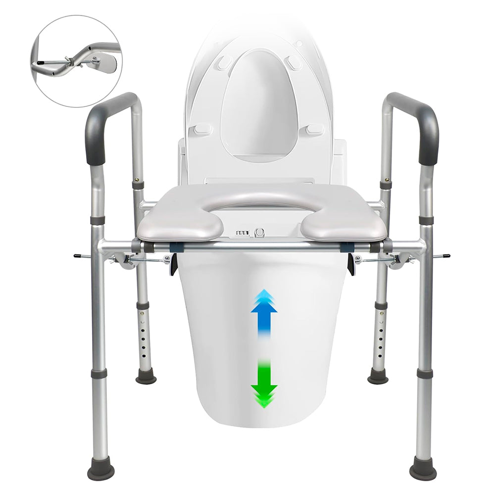 Height Adjustable Raised Toilet Seat with Handles, Total Reinforced Extra Wide High Toilet Seat with Seat Position Locate Clamp, Load Bearing 440 Pounds