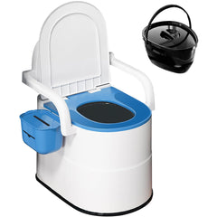 Bedside Commode Toilet, Portable Toilet with Full-Surround Anti-Slip, Armrests, Double Layer Odor Sealed, Blue