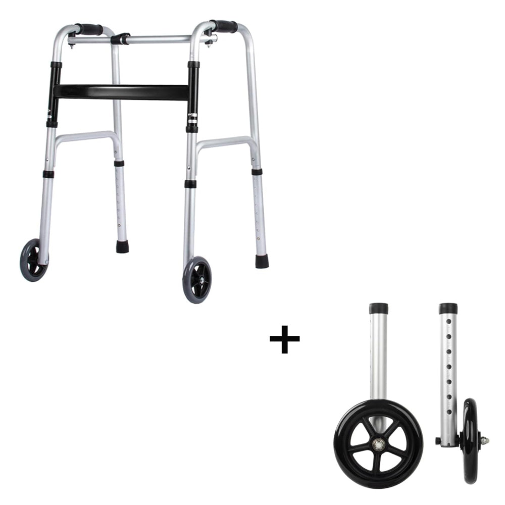 Aluminum Foldable Walker for Seniors+2 Pack Universal Walker Wheels wih Bearings