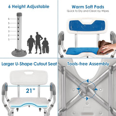 Heavy Duty Bathroom Shower Chair with Arms and Back