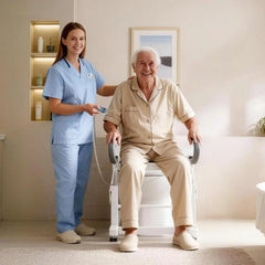 Dual-Motor Electric Sit to Stand Lift Toilet Seat with Padded Arms