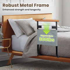 Adjustable Bed Safety Rail with Motion Sensor Night Light & Storage Pocket