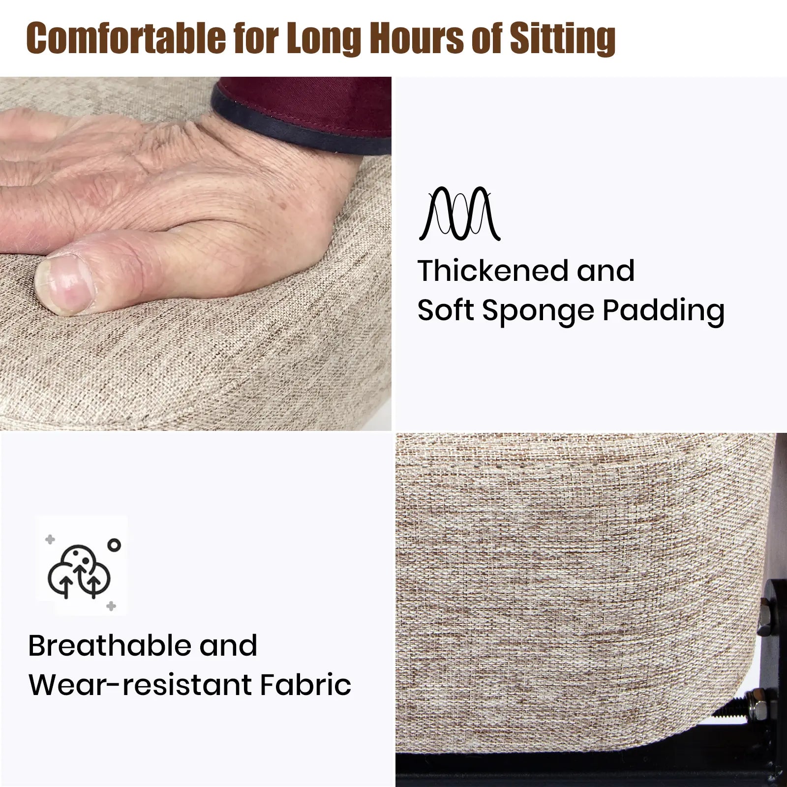 Chair cushion with thickened and soft sponge padding and breathable fabric, suitable for long hours of sitting.