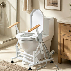 Electric Sit to Stand Lift Toilet Seat with Wooden Arms
