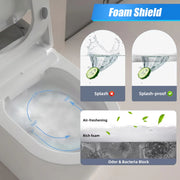 Smart toilet foam shield designed to reduce splashing, freshen air and help block odors
