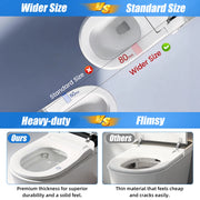 Smart toilet comparison showing wider seat design and heavy-duty construction versus a standard toilet